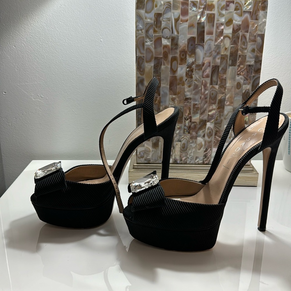 Casadei high heels,black with diamond bow 10 size - Picture 2 of 5